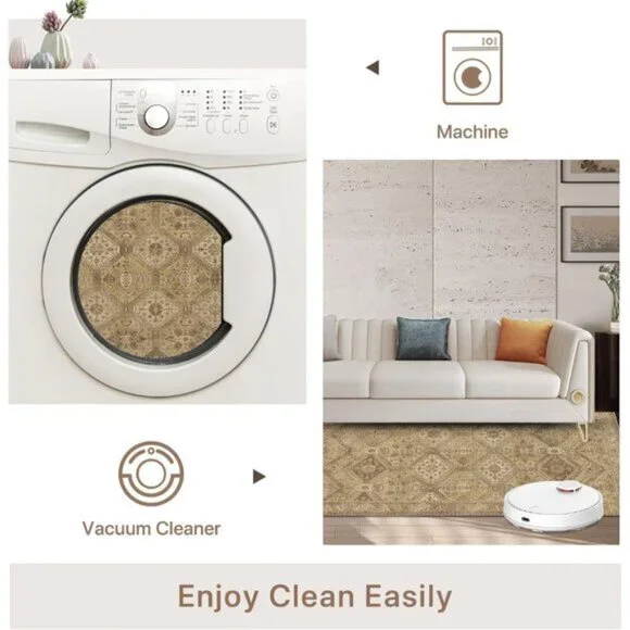 8x10 Nut Brown Area Rug, Washable, Non-Slip Vintage Chenille Distressed Carpet - Picture 7 of 8